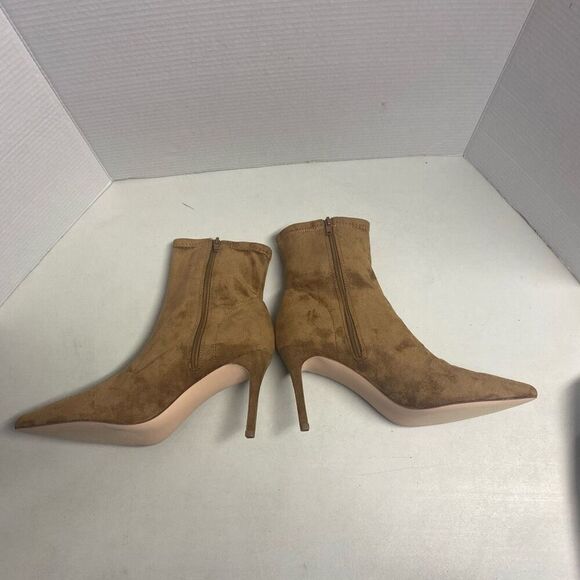 JUST FAB Khloy Stretch Stiletto Booties Tan Slip On Size 9.5 New With Box - Picture 9 of 12